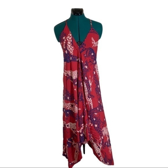 SAFARI PRINT HANDKERCHIEF V NECK MIDI DRESS 
Size M/L NWOT - Picture 3 of 12